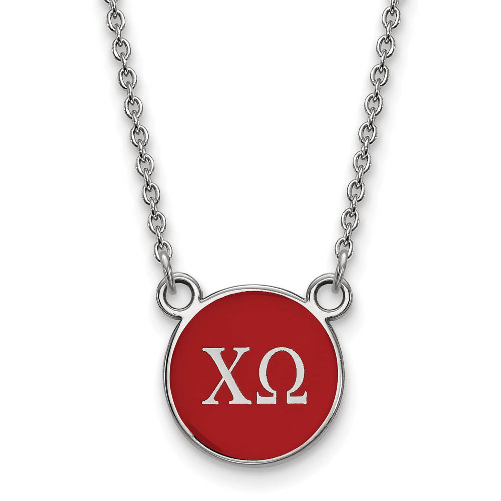 Sterling Silver Chi Omega Red Enamel Disc Necklace