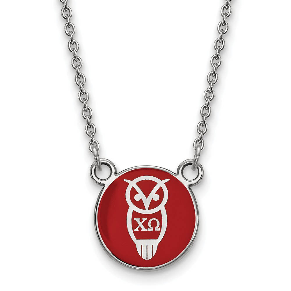 Sterling Silver Chi Omega Red Enamel Mascot Necklace
