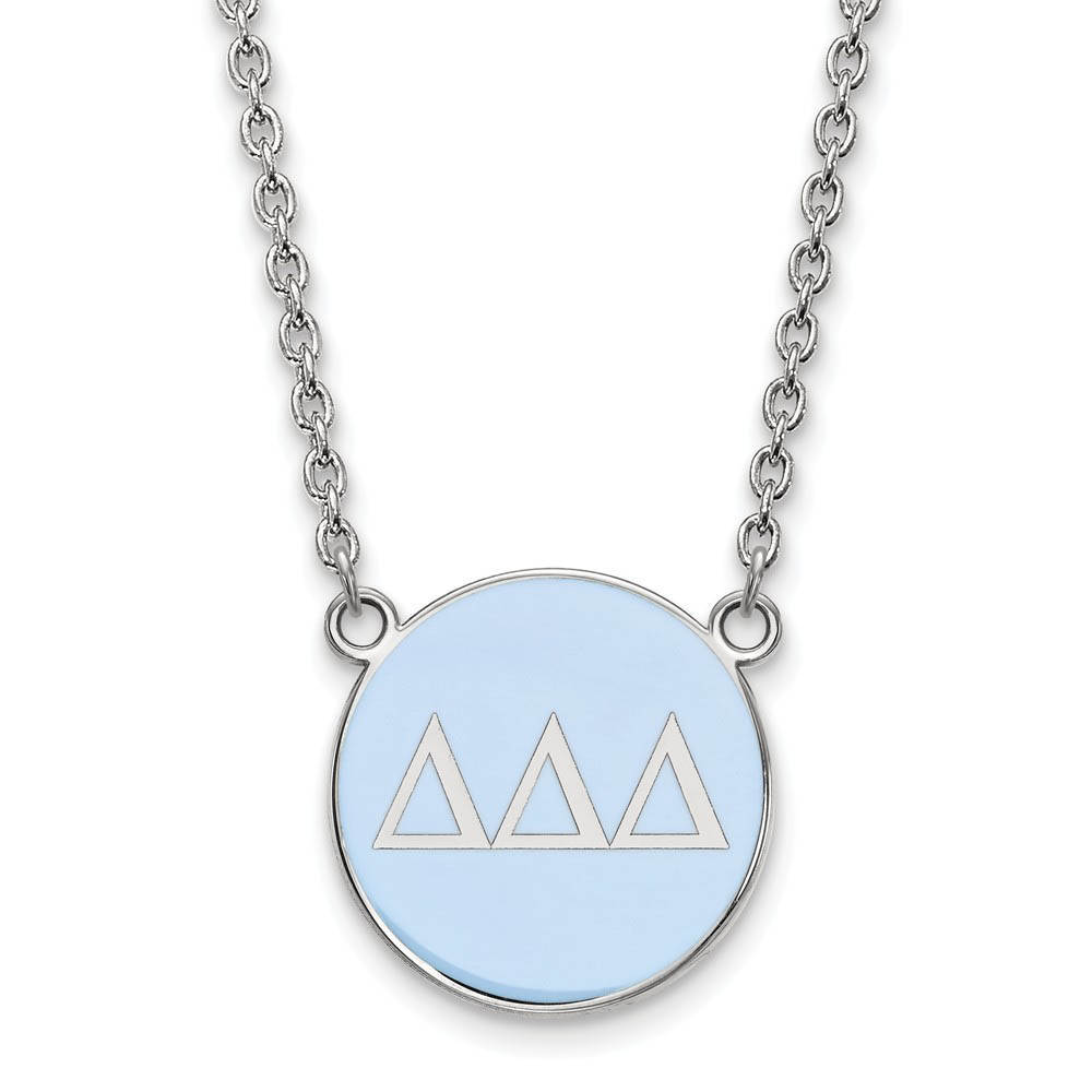 Sterling Silver Delta Delta Delta Blue Enamel Disc Necklace