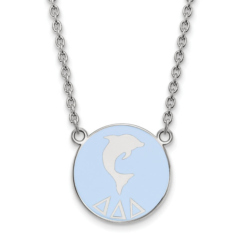 Sterling Silver Delta Delta Delta Blue Enamel Logo Necklace