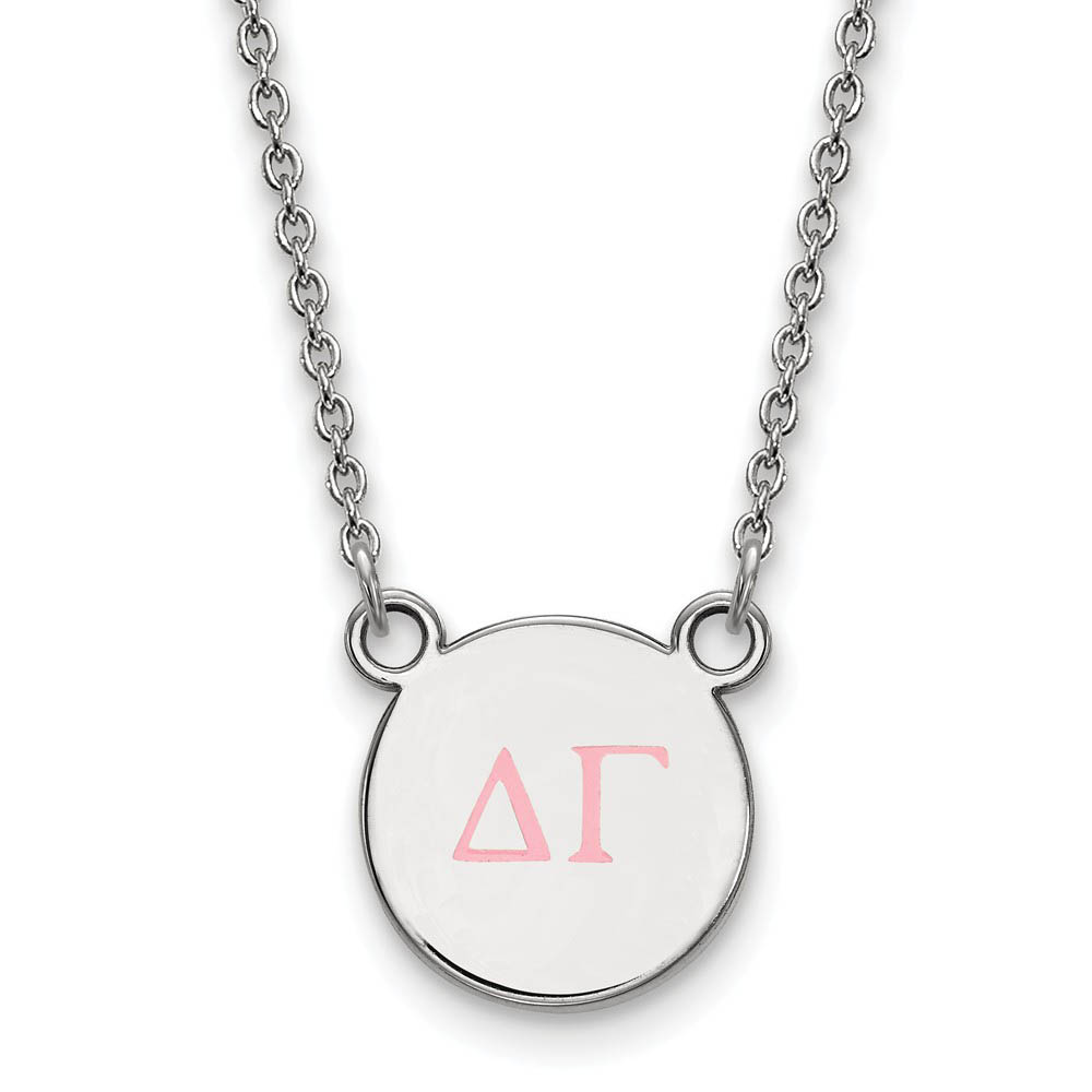 Sterling Silver Delta Gamma Pink Enamel Greek Letters Necklace