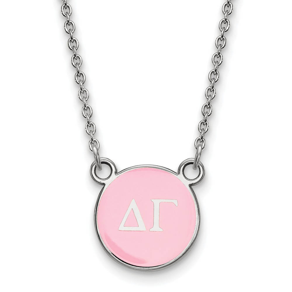 Sterling Silver Delta Gamma Pink Enamel Disc Necklace
