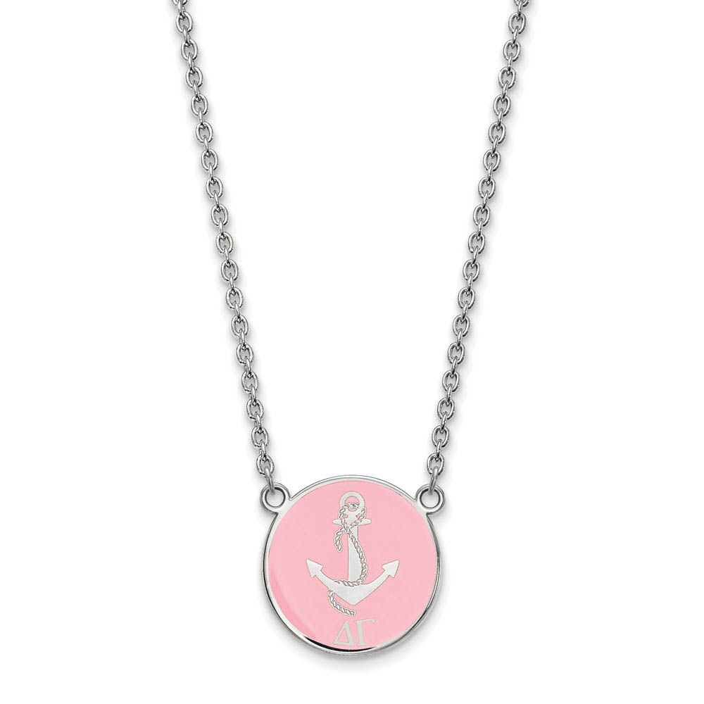 Sterling Silver Delta Gamma Pink Enamel Logo Necklace