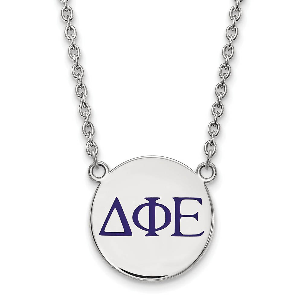 Sterling Silver Delta Phi Epsilon Blue Enamel Greek Necklace