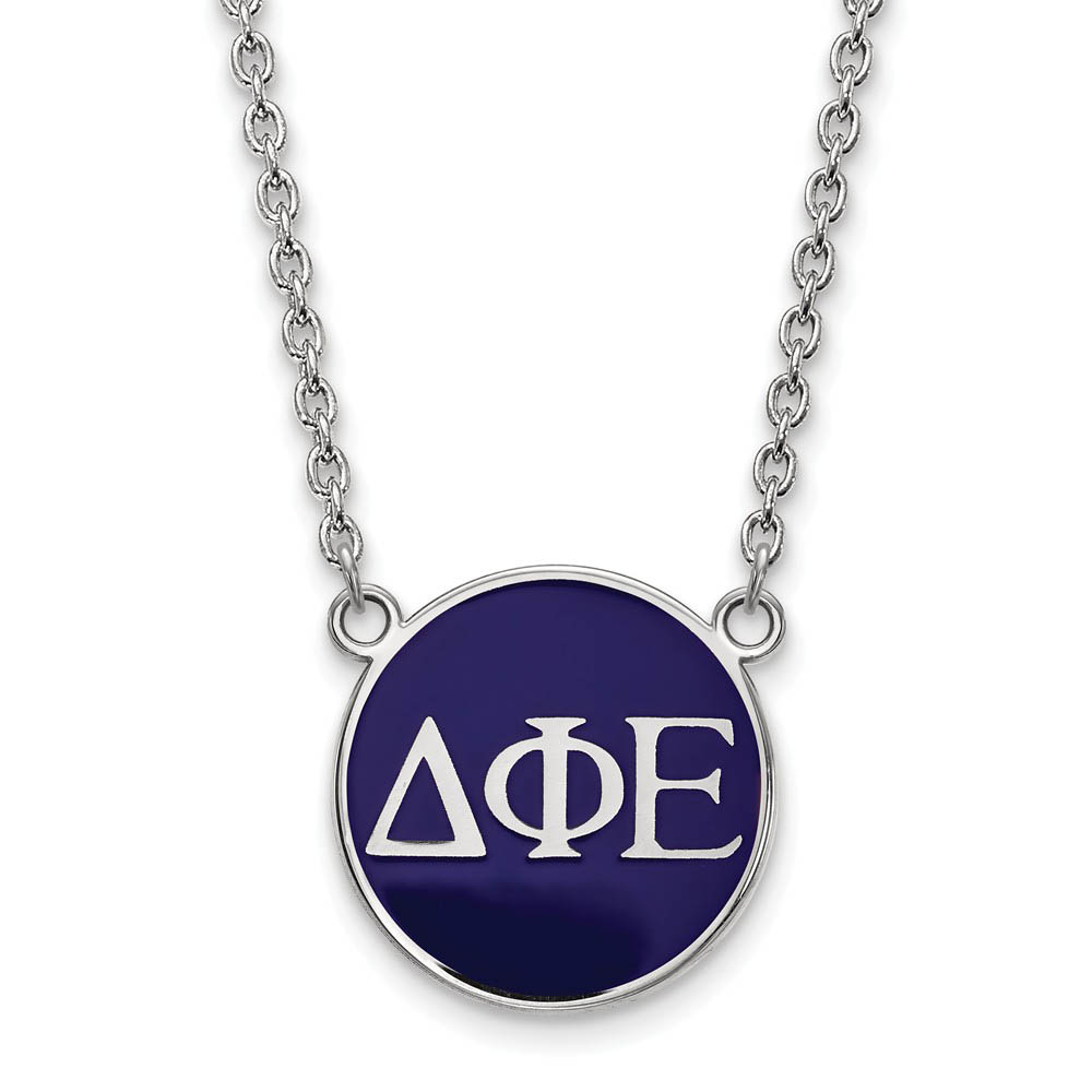 Sterling Silver Delta Phi Epsilon Blue Enamel Disc Necklace