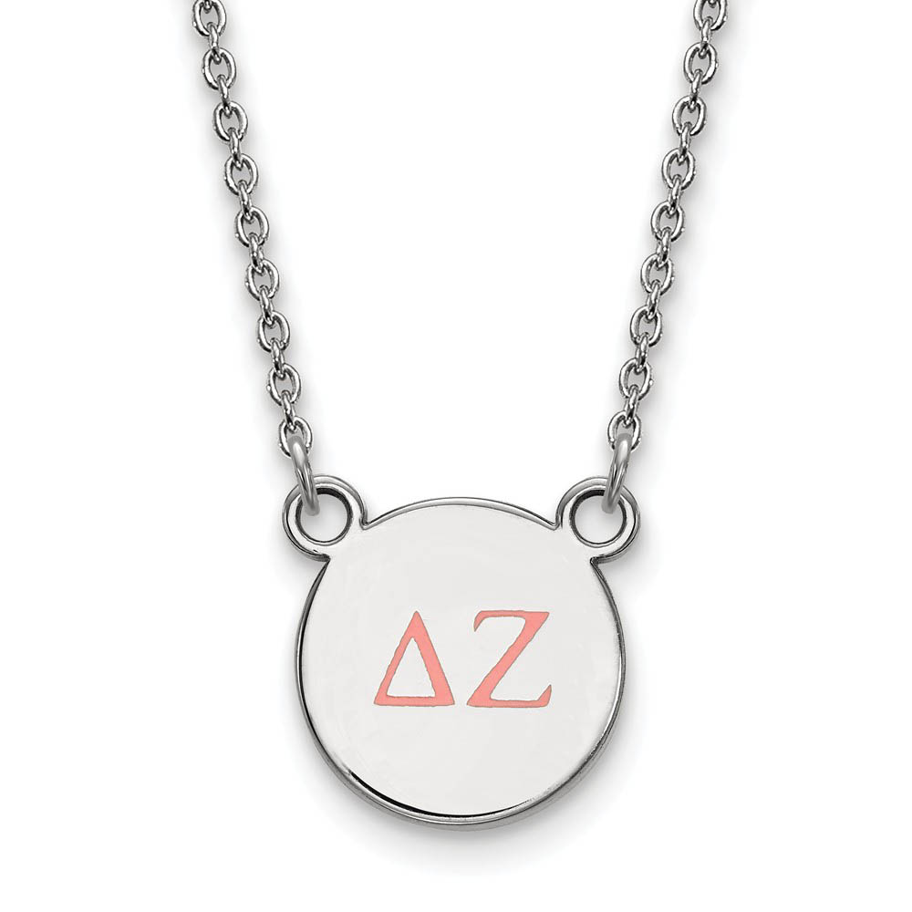 Sterling Silver Delta Zeta Coral Enamel Greek Letters Necklace