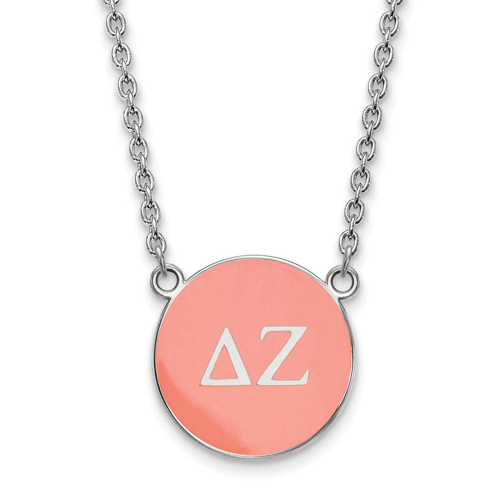 Sterling Silver Delta Zeta Coral Enamel Disc Necklace