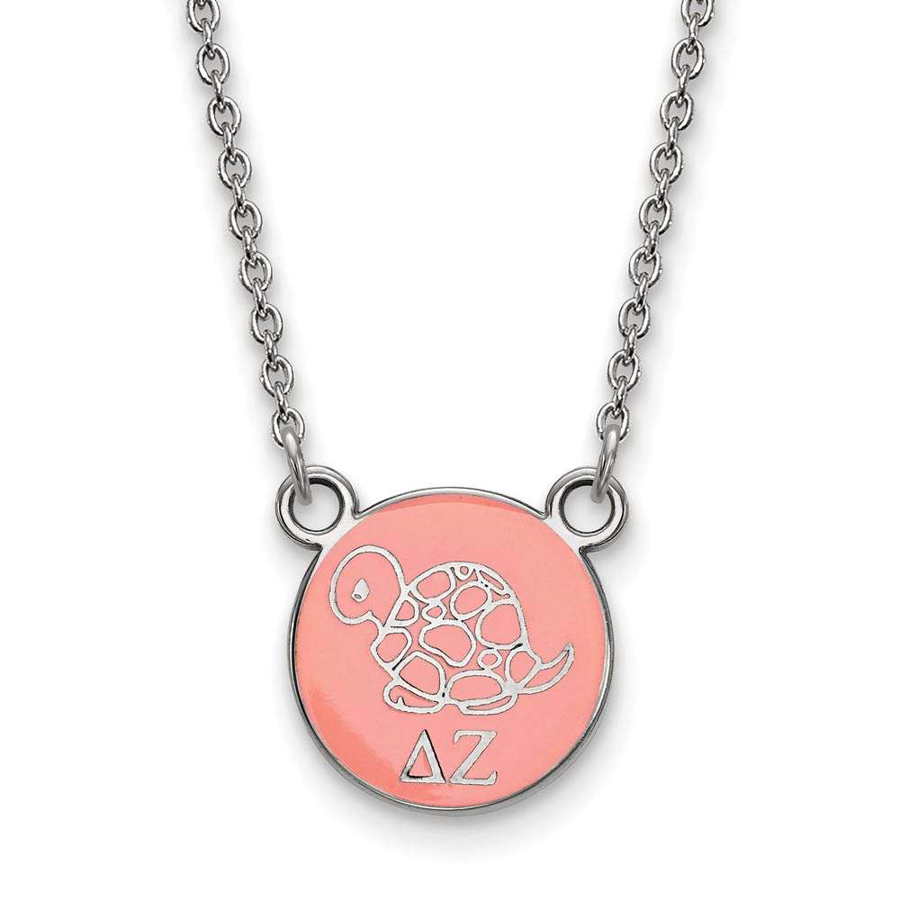 Sterling Silver Delta Zeta Coral Enamel Mascot Necklace