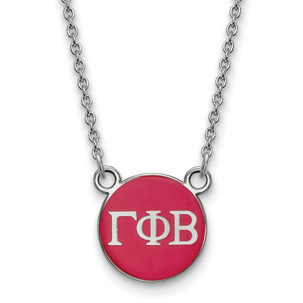 Sterling Silver Gamma Phi Beta Red Enamel Disc Necklace