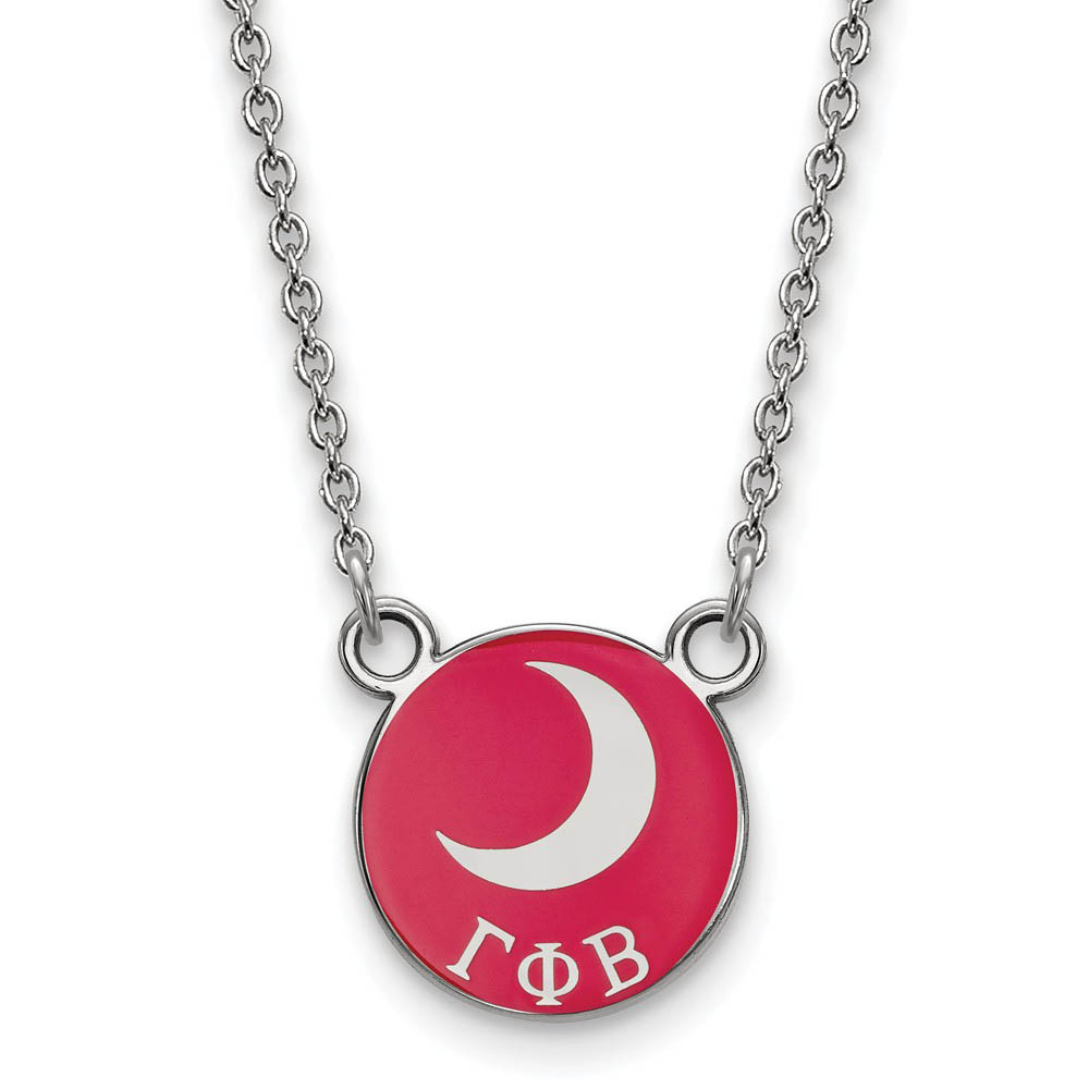 Sterling Silver Gamma Phi Beta Red Enamel Moon Disc Necklace