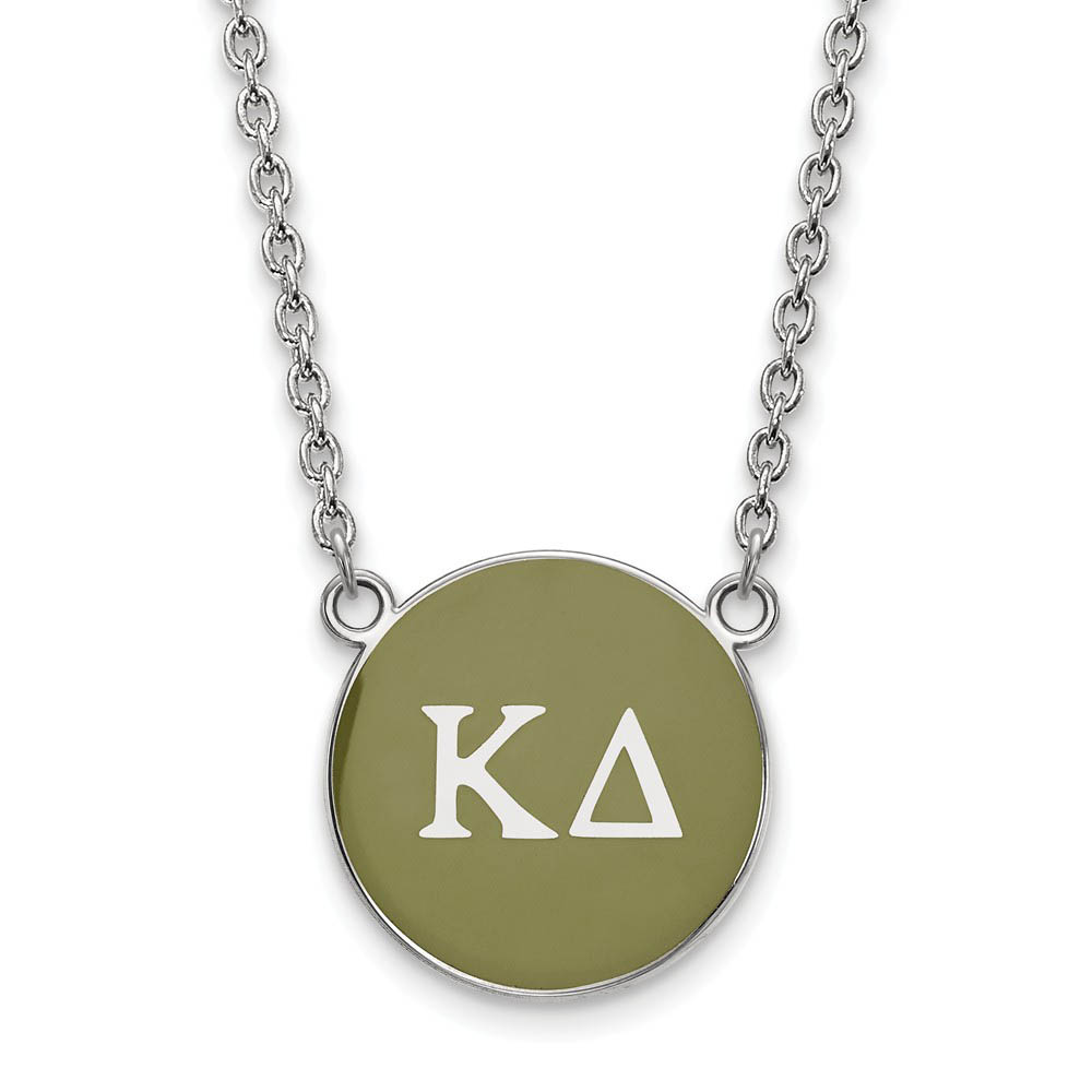 Sterling Silver Kappa Delta Olive Green Enamel Disc Necklace