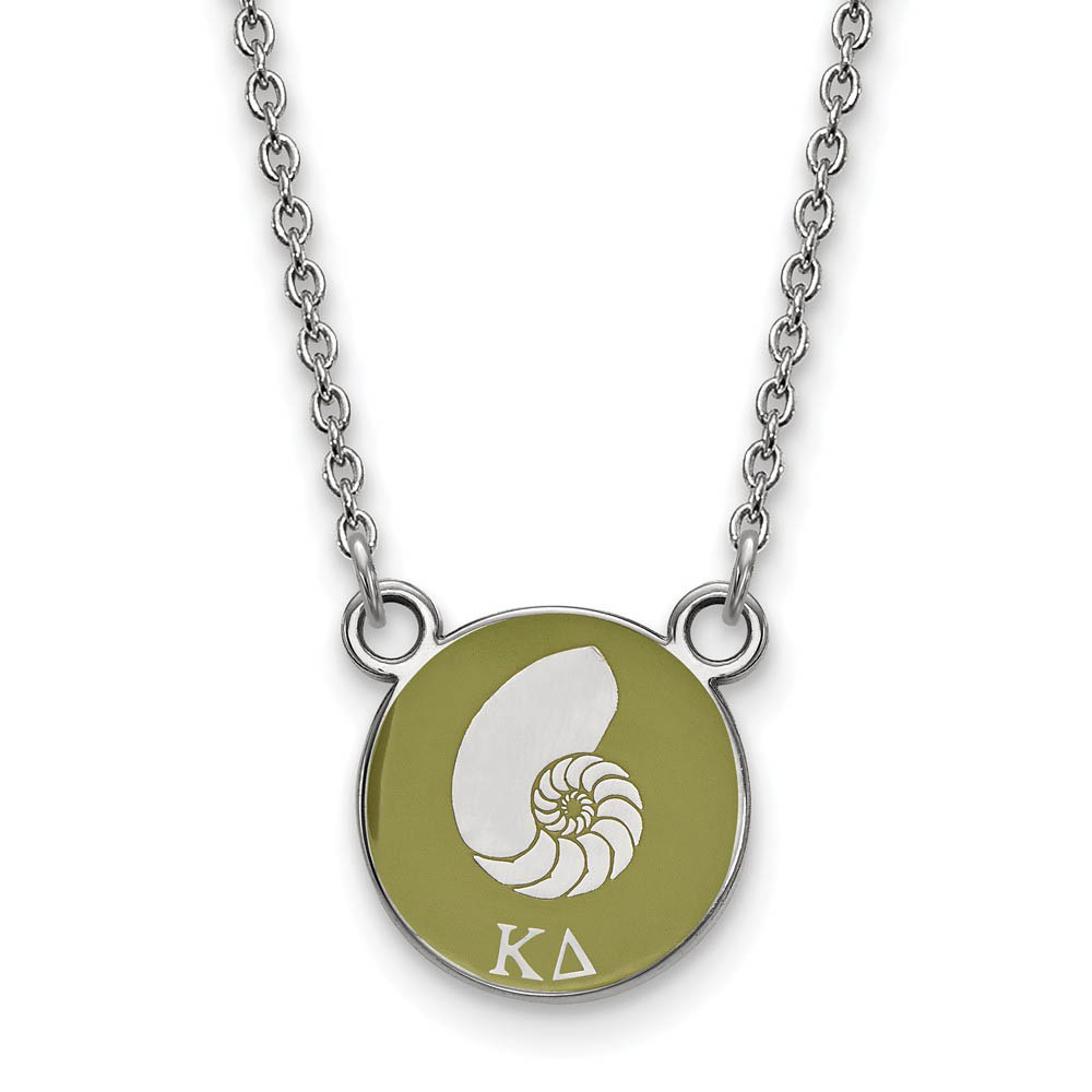 Sterling Silver Kappa Delta Olive Green Enamel Nautilus Necklace