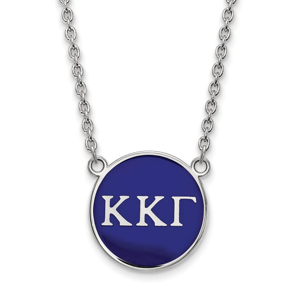 Sterling Silver Kappa Kappa Gamma Blue Enamel Disc Necklace