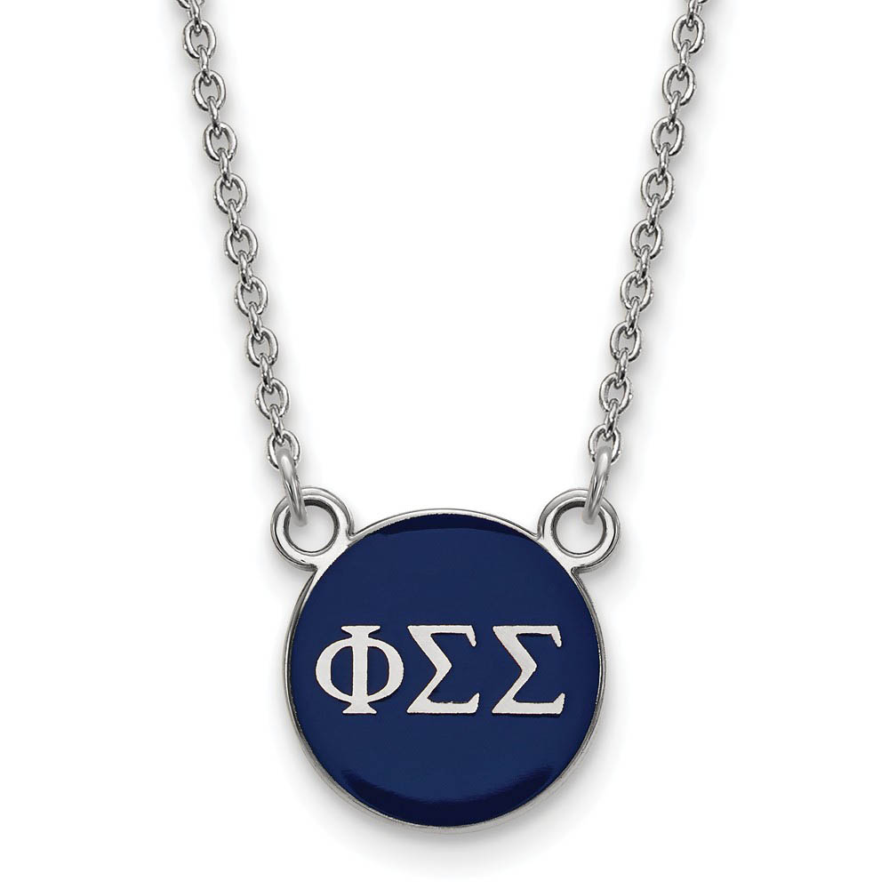 Sterling Silver Phi Sigma Sigma Navy Enamel Disc Necklace