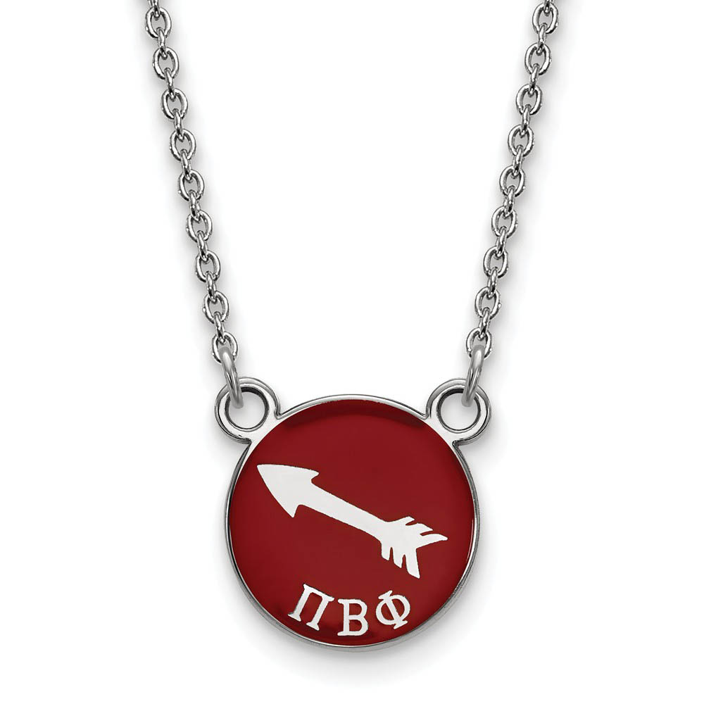 Sterling Silver Pi Beta Phi Wine Enamel Arrow Disc Necklace
