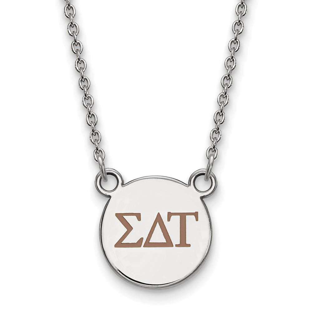 Sterling Silver Sigma Delta Tau Lt Brown Enamel Greek Necklace