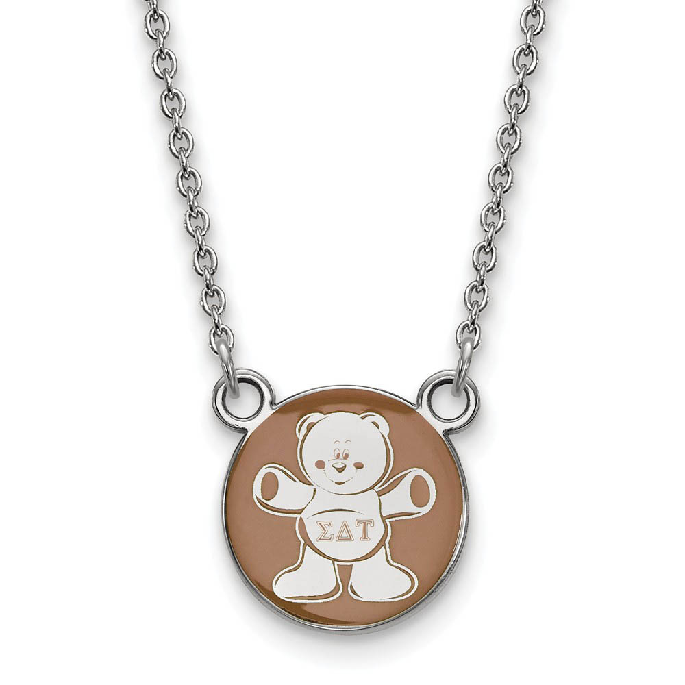 Sterling Silver Sigma Delta Tau Enamel Bear Disc Necklace