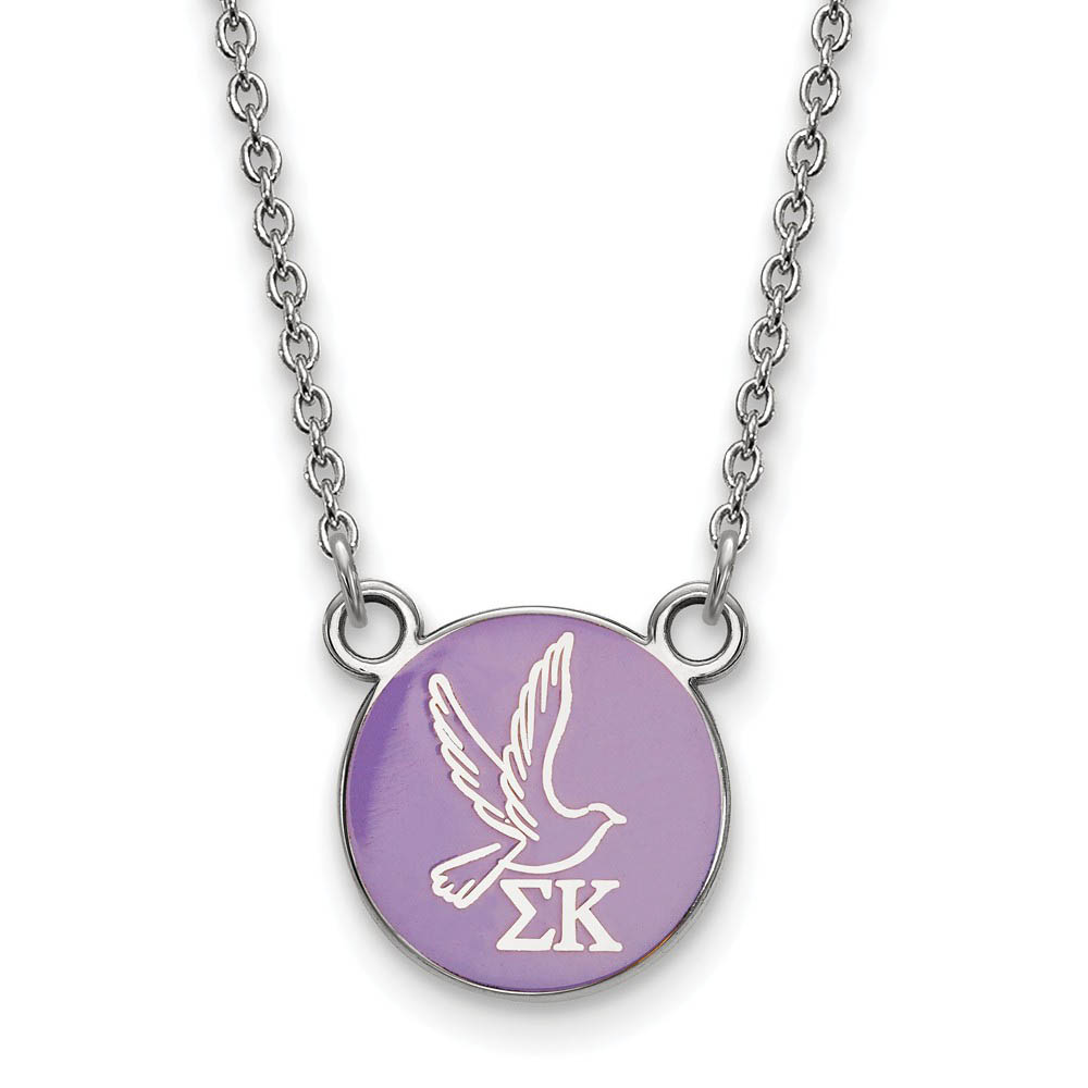 Sterling Silver Sigma Kappa Lavender Enamel Dove Disc Necklace