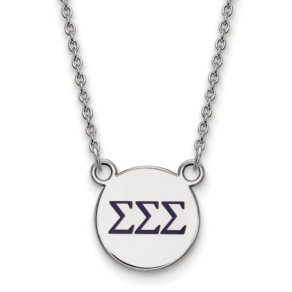 Sterling Silver Sigma Sigma Sigma Navy Enamel Greek Necklace