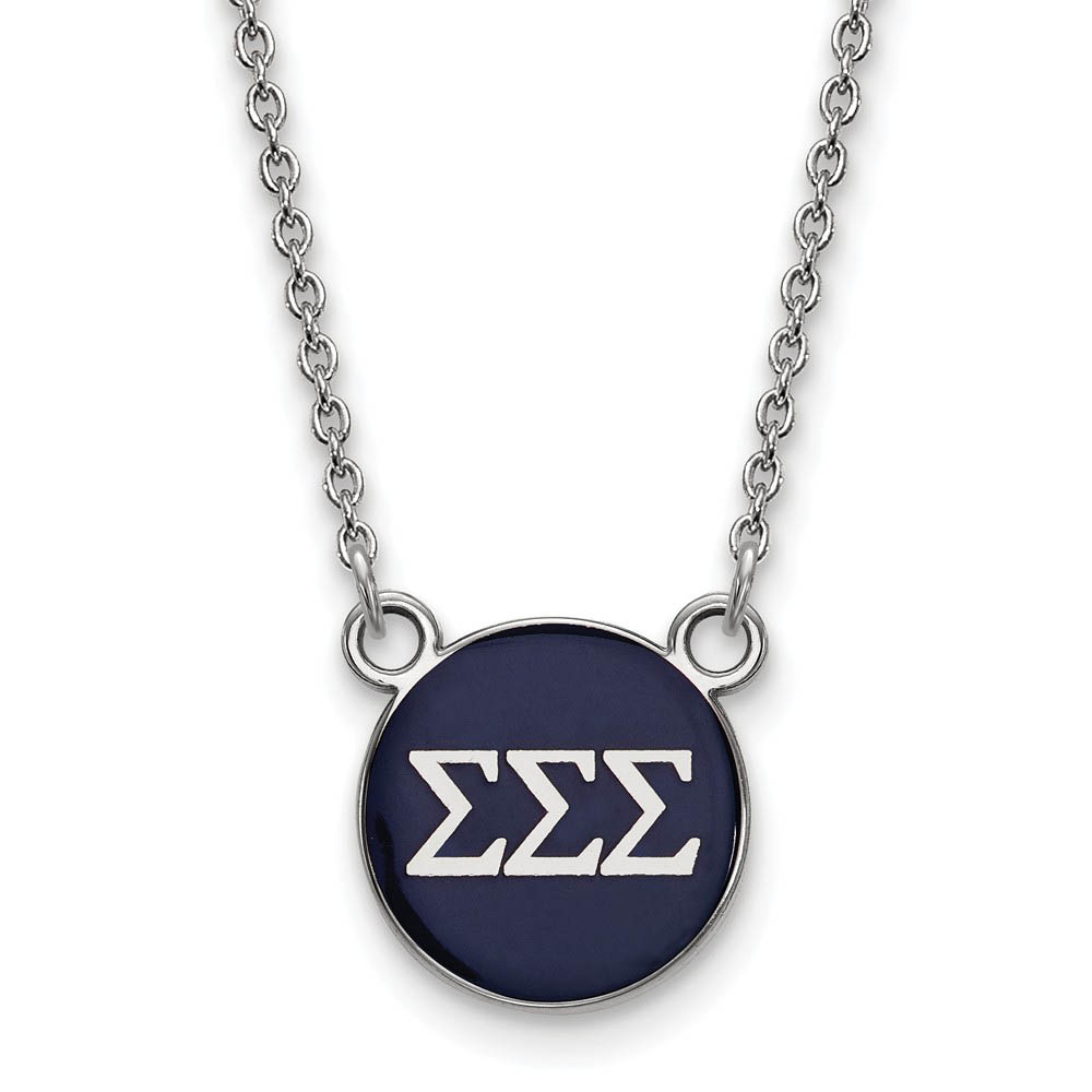 Sterling Silver Sigma Sigma Sigma Navy Enamel Disc Necklace