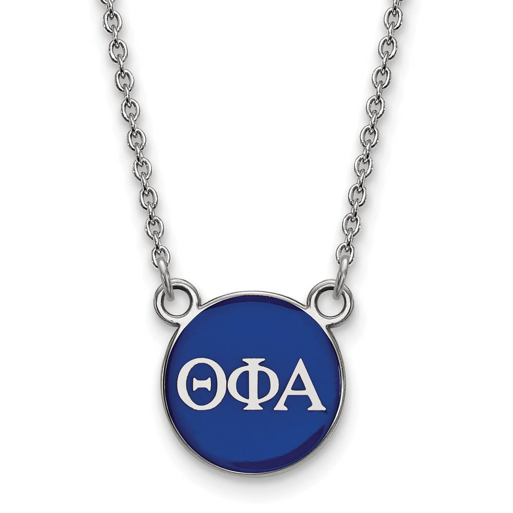 Sterling Silver Theta Phi Alpha Blue Enamel Disc Necklace
