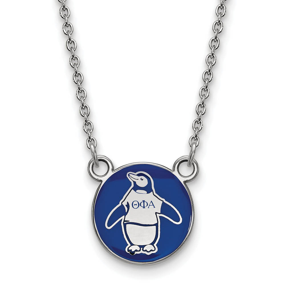 Sterling Silver Theta Phi Alpha Enamel Penguin Disc Necklace