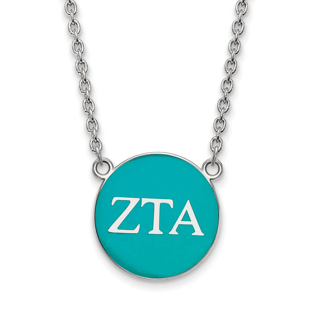 Sterling Silver Zeta Tau Alpha Turqouise Enamel Disc Necklace