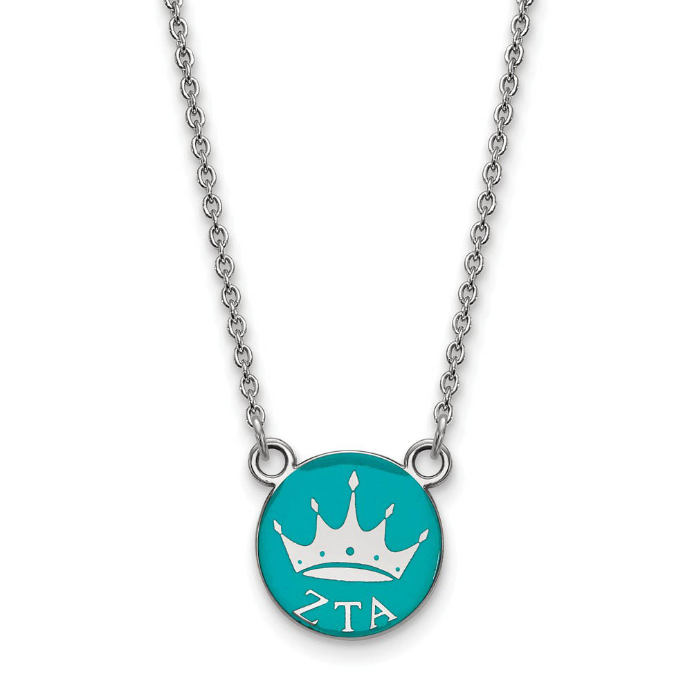 Sterling Silver Zeta Tau Alpha Enamel Crown Disc Necklace