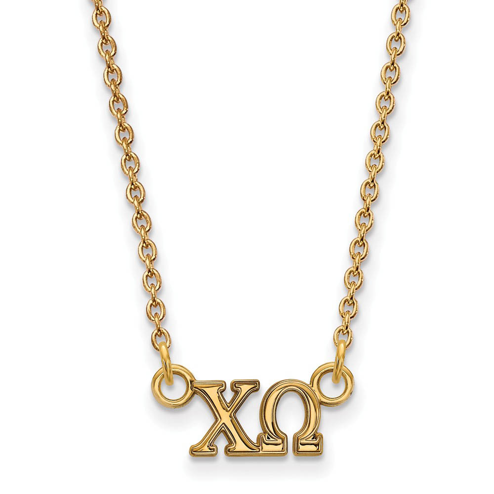 14K Plated Silver Chi Omega (Tiny) Greek Letters Necklace