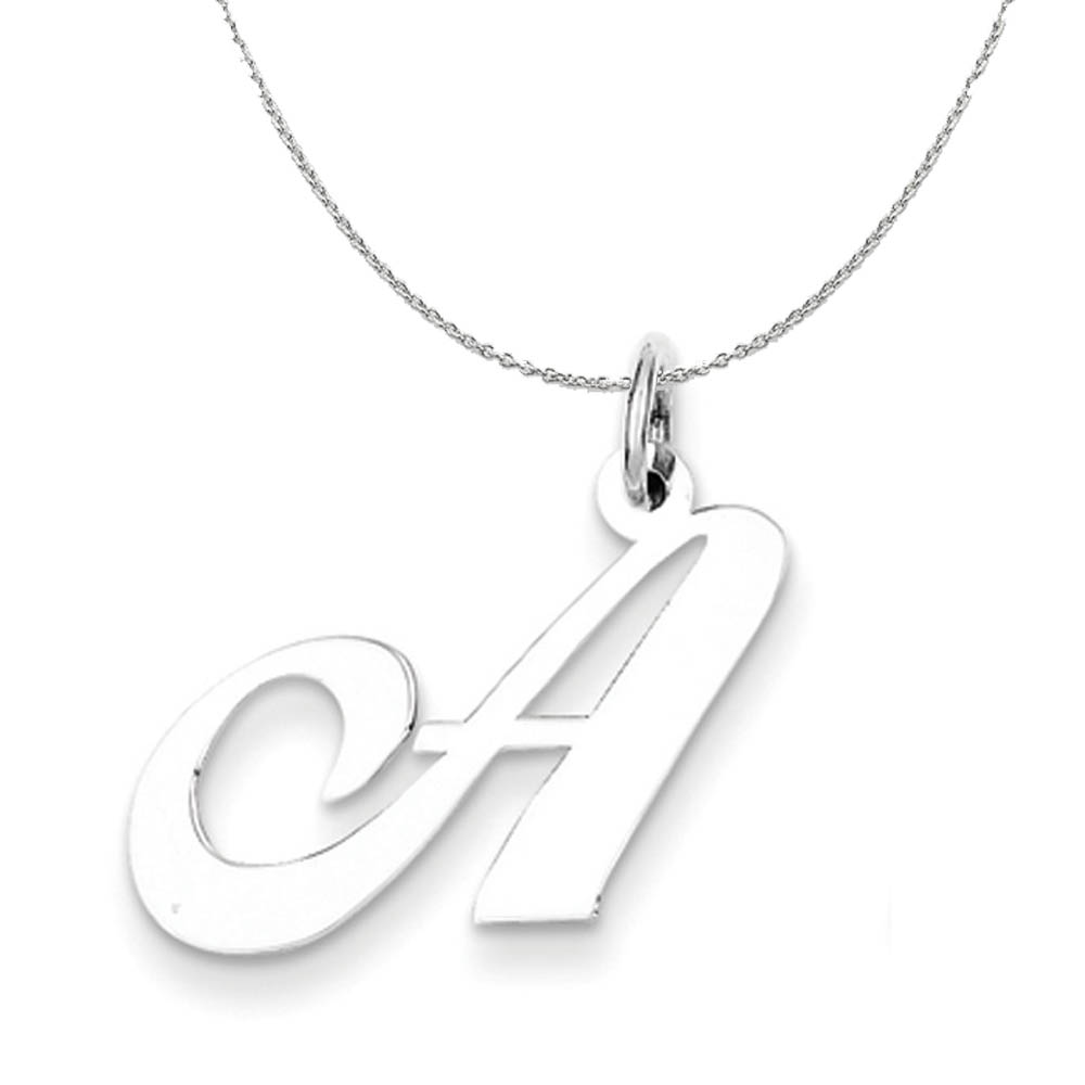 Silver, Ella Collection Fancy Script Initial A Necklace