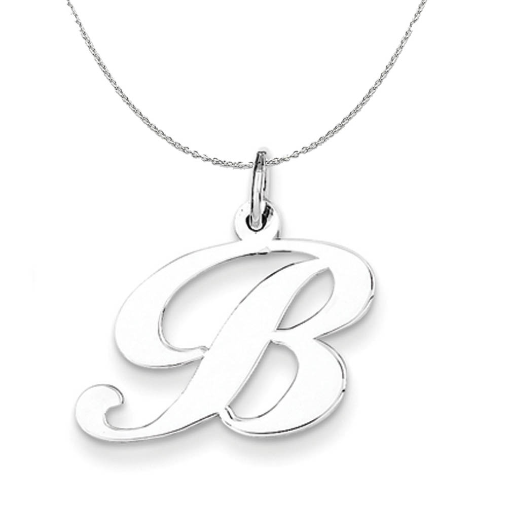 Silver, Ella Collection Fancy Script Initial B Necklace - 18 In