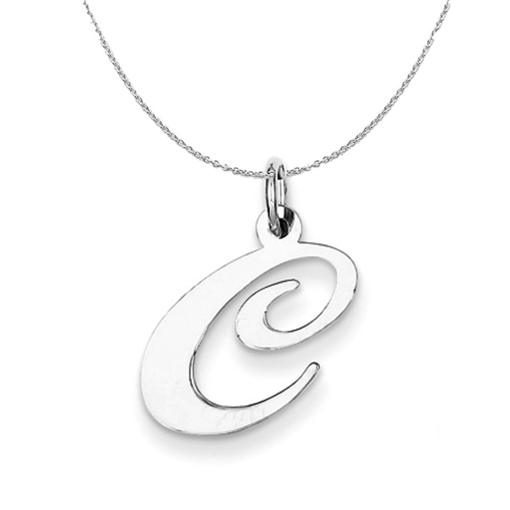 Silver, Ella Collection Fancy Script Initial C Necklace - 24 In