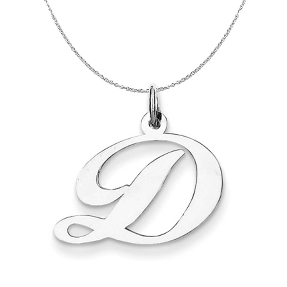 Silver, Ella Collection Fancy Script Initial D Necklace - 18 In