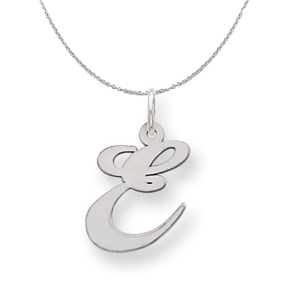 Silver, Ella Collection Fancy Script Initial E Necklace - 16 In