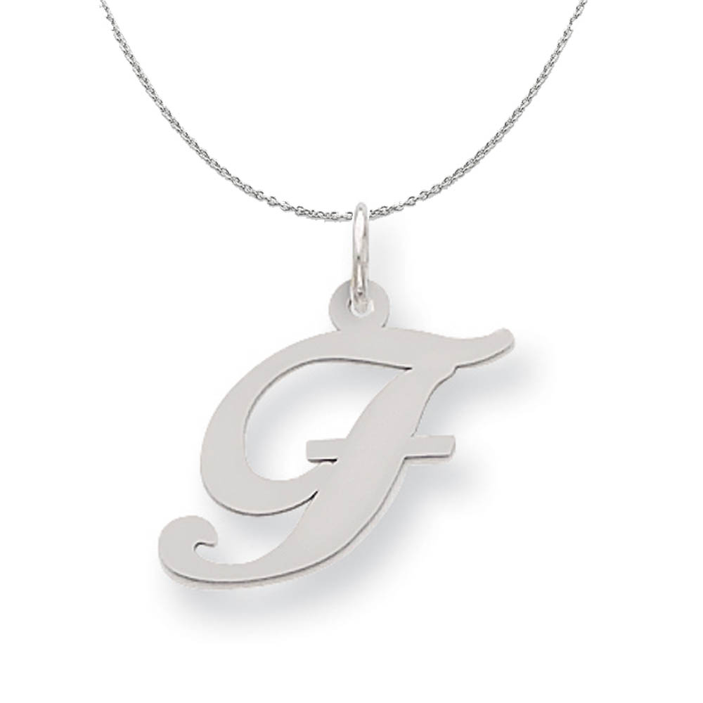 Silver, Ella Collection Fancy Script Initial F Necklace - 24 In