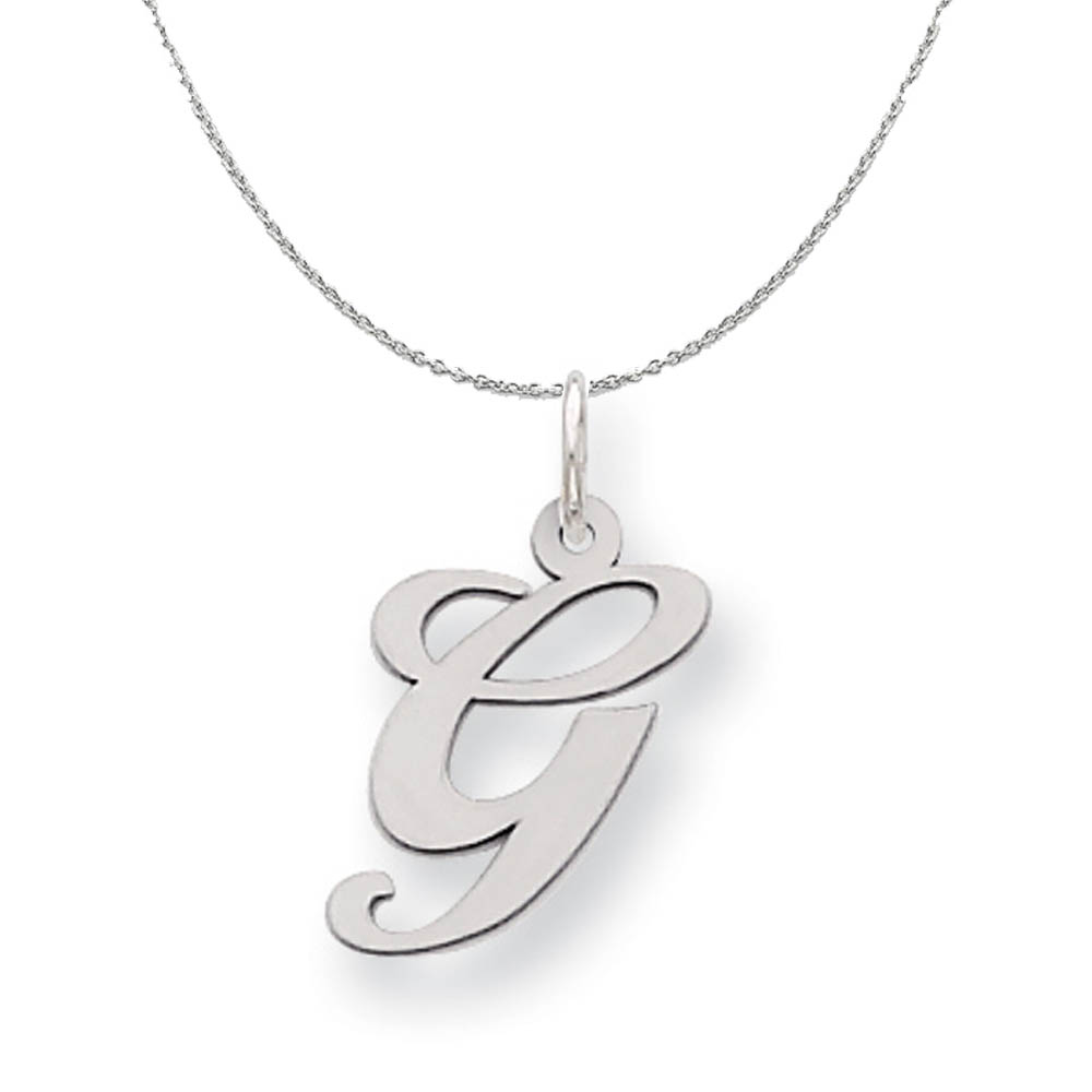 Silver, Ella Collection Fancy Script Initial G Necklace - 24 In