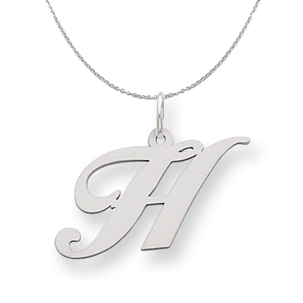Silver, Ella Collection Fancy Script Initial H Necklace - 24 In
