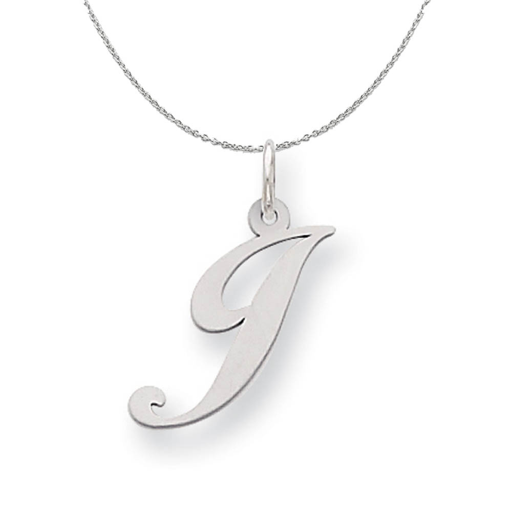 Silver, Ella Collection Fancy Script Initial J Necklace - 16 In