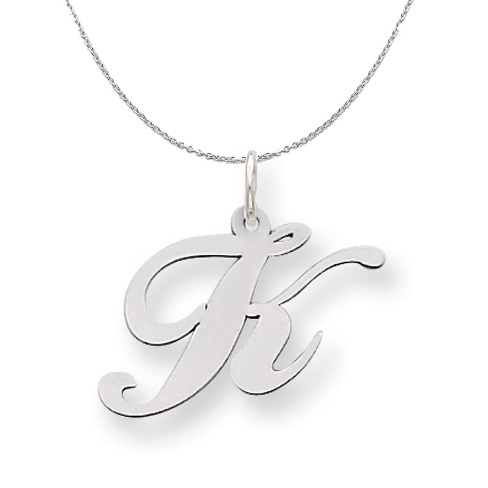 Silver, Ella Collection Fancy Script Initial K Necklace
