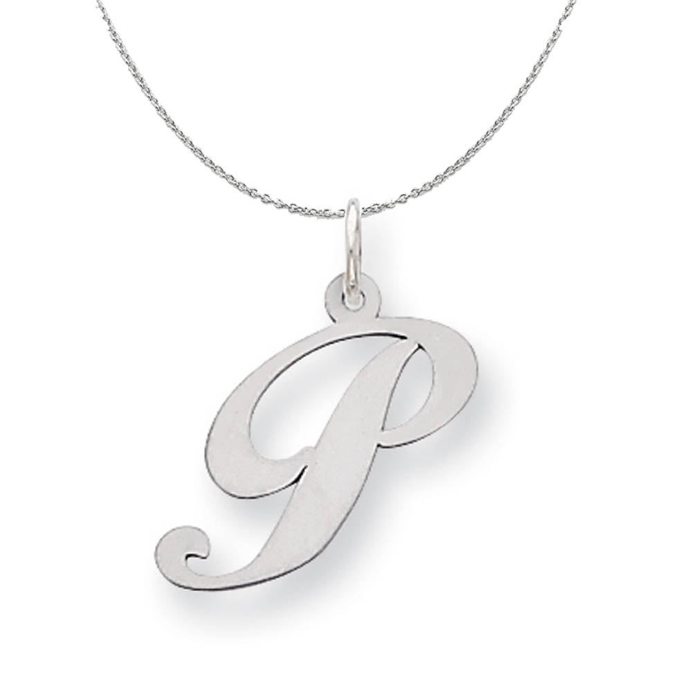 Silver, Ella Collection Fancy Script Initial P Necklace - 18 In
