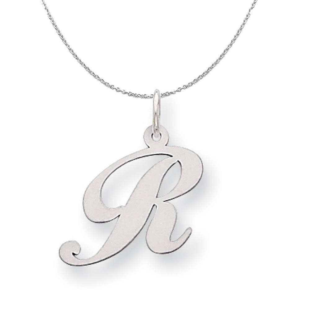 Silver, Ella Collection Fancy Script Initial R Necklace - 20 In