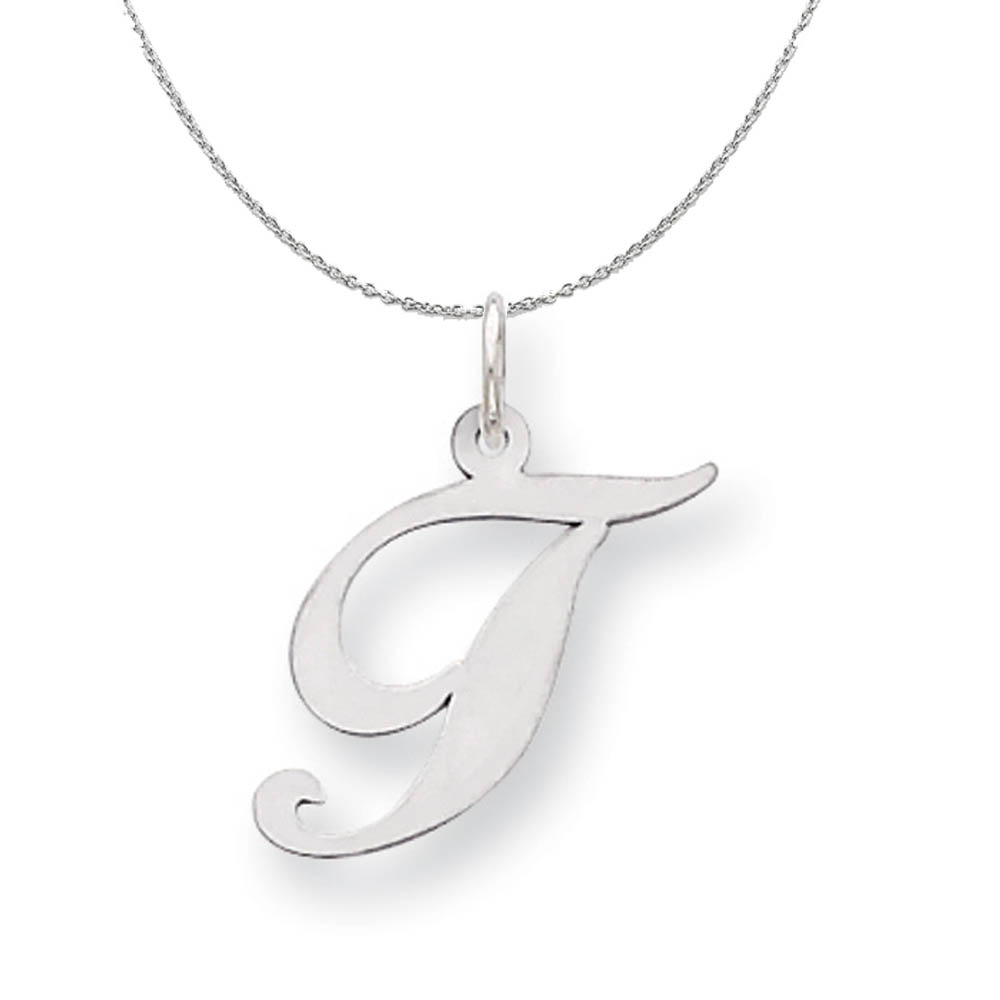 Silver, Ella Collection Fancy Script Initial T Necklace - 24 In