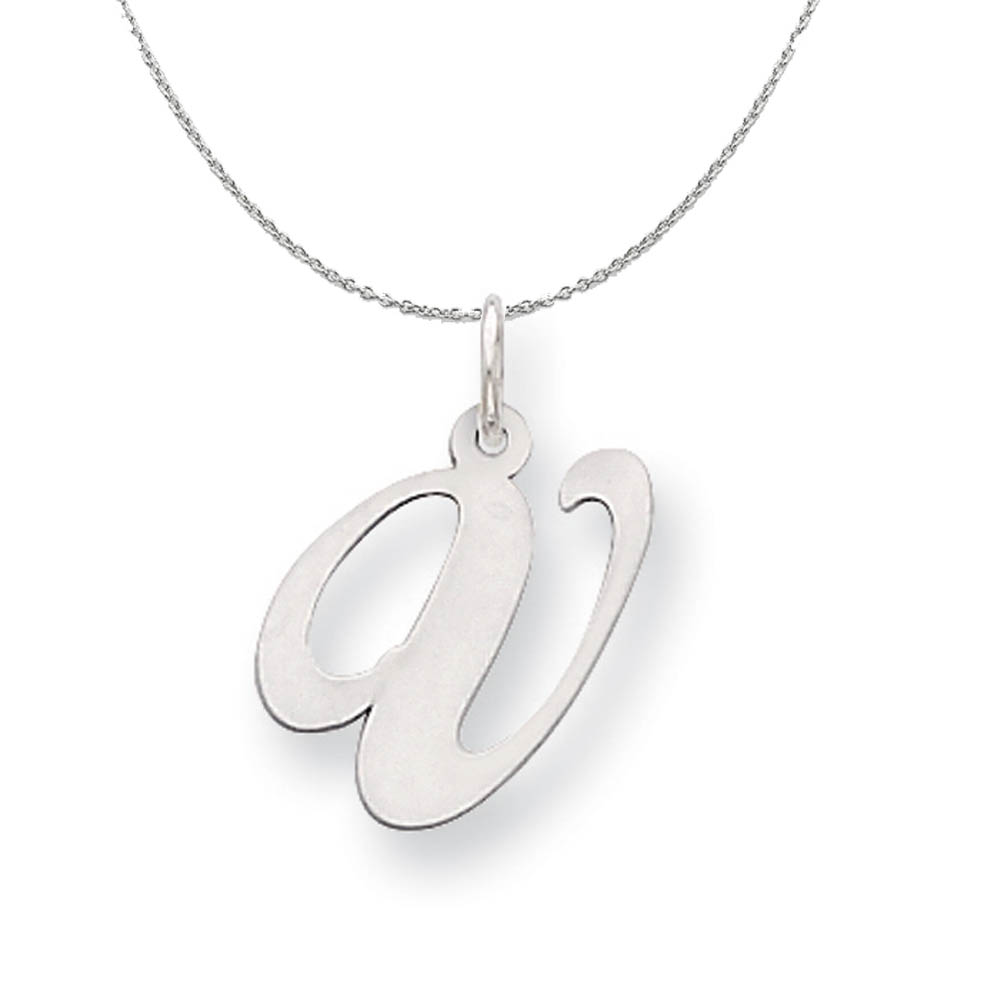 Silver, Ella Collection Fancy Script Initial V Necklace - 16 In