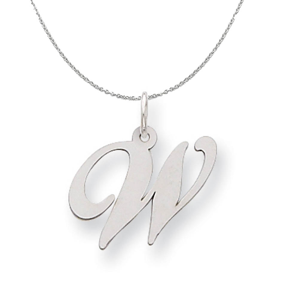 Silver, Ella Collection Fancy Script Initial W Necklace - 16 In