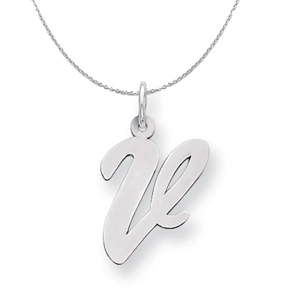 Silver Madison Collection LG Classic Script Initial V Necklace - 20 In