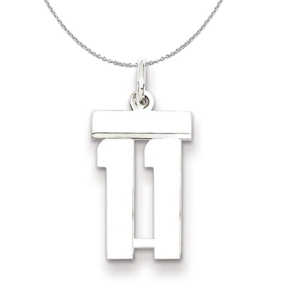 Silver, Athletic Collection, Polished Number 11 Necklace - 16 In