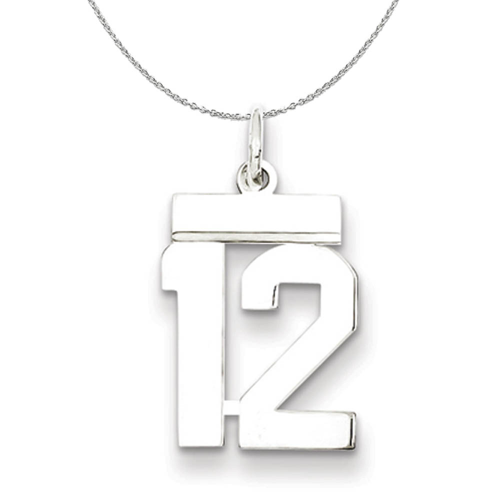 Silver, Athletic Collection, Polished Number 12 Necklace - 16 In