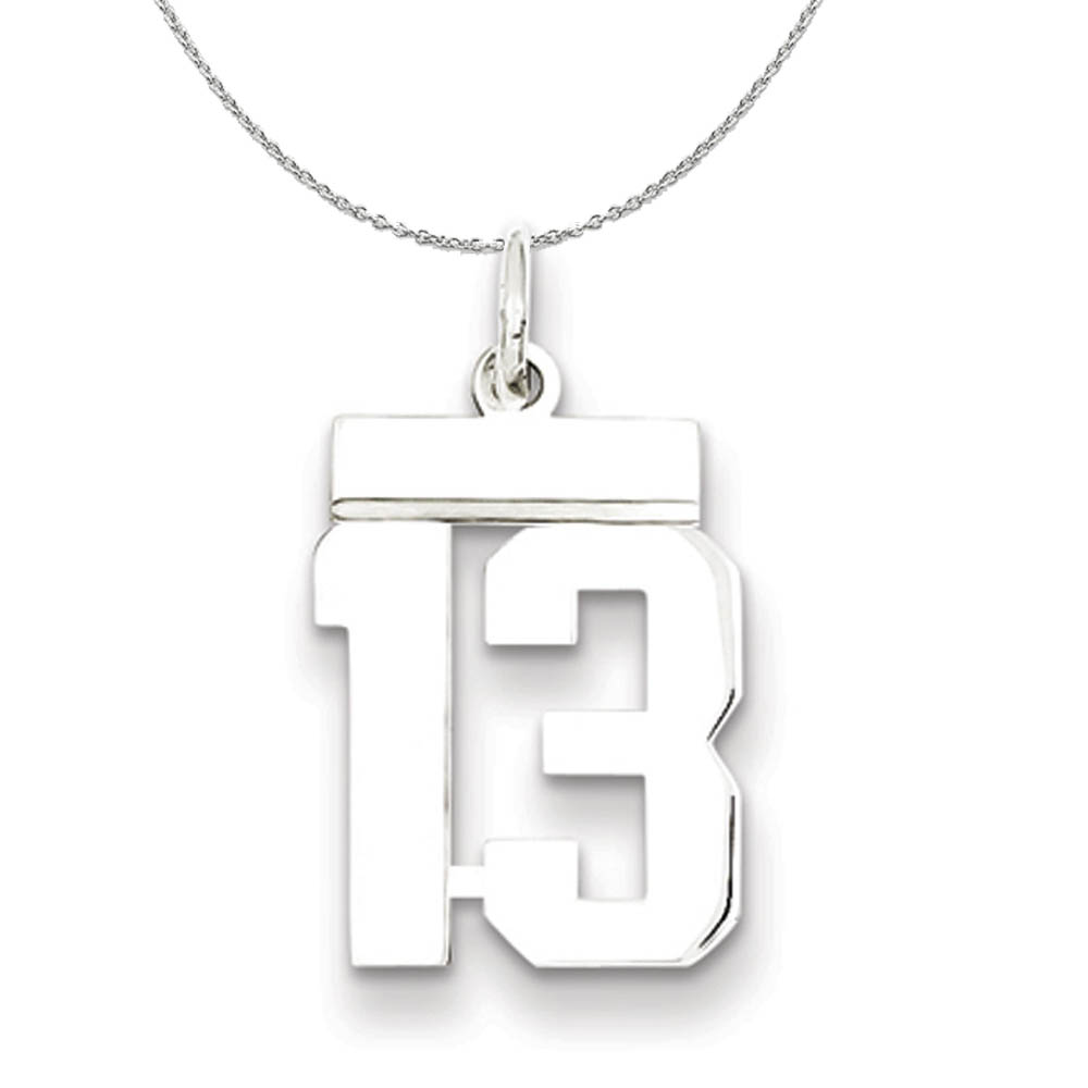 Silver, Athletic Collection, Polished Number 13 Necklace - 16 In