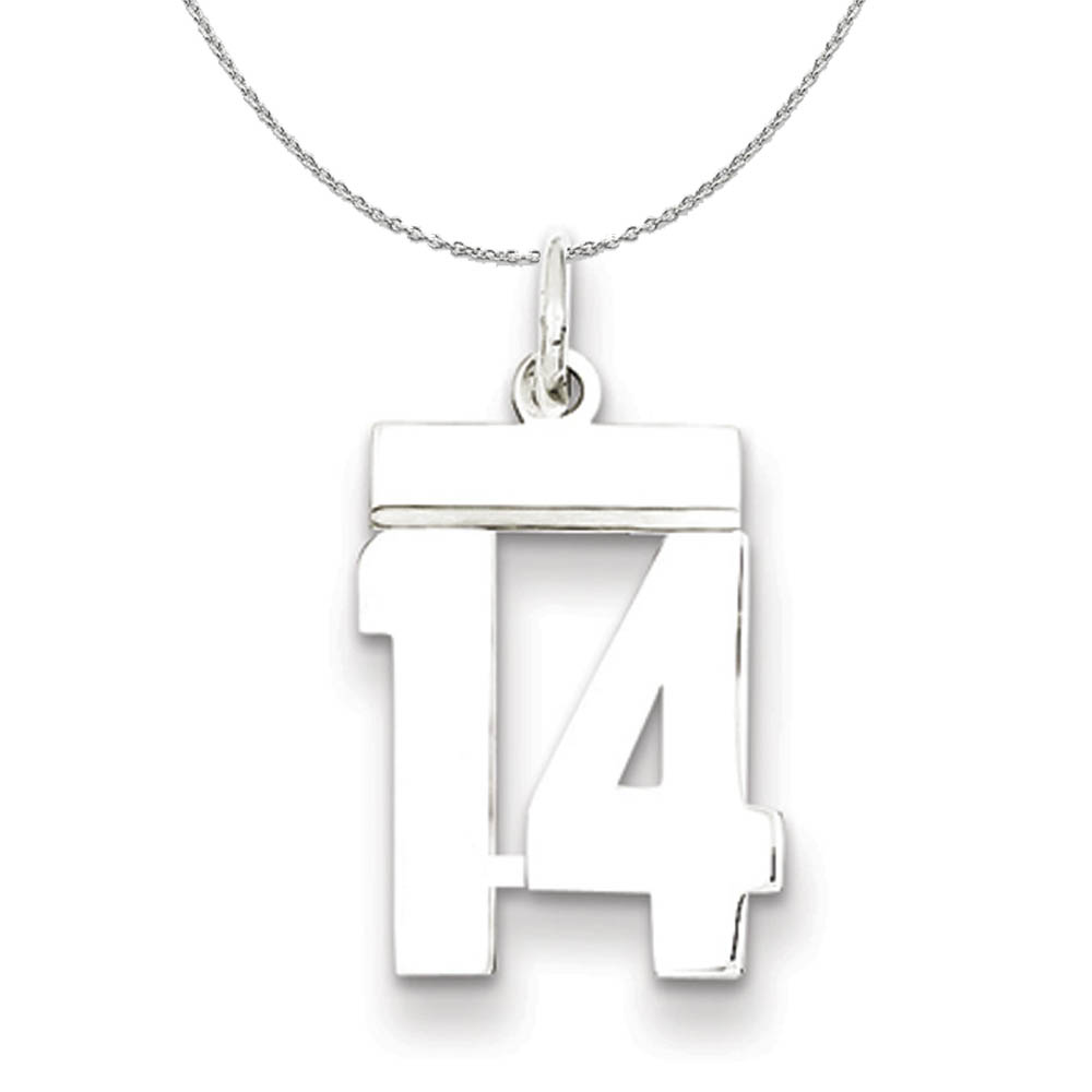 Silver, Athletic Collection, Polished Number 14 Necklace