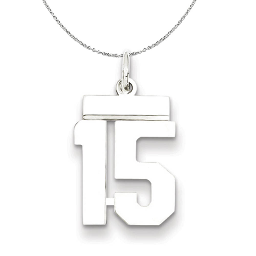 Silver, Athletic Collection, Polished Number 15 Necklace - 16 In